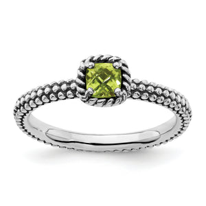 Checker-Cut Peridot Stackable Ring in Sterling Silver, Antiqued - Sophia Jewelers