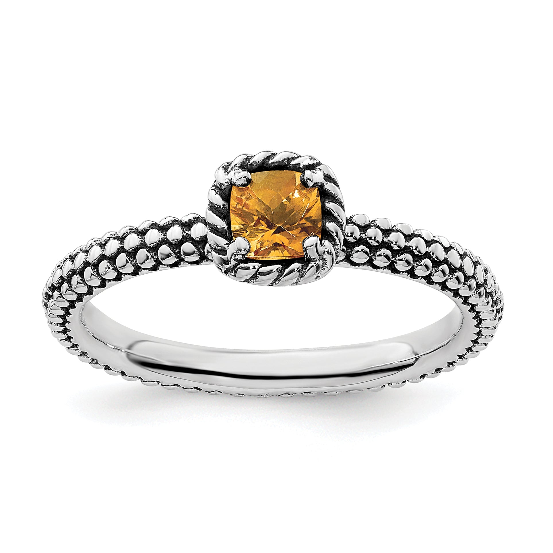 Sterling Silver Stackable Expressions Checker-cut Citrine Antiqued Ring Main image