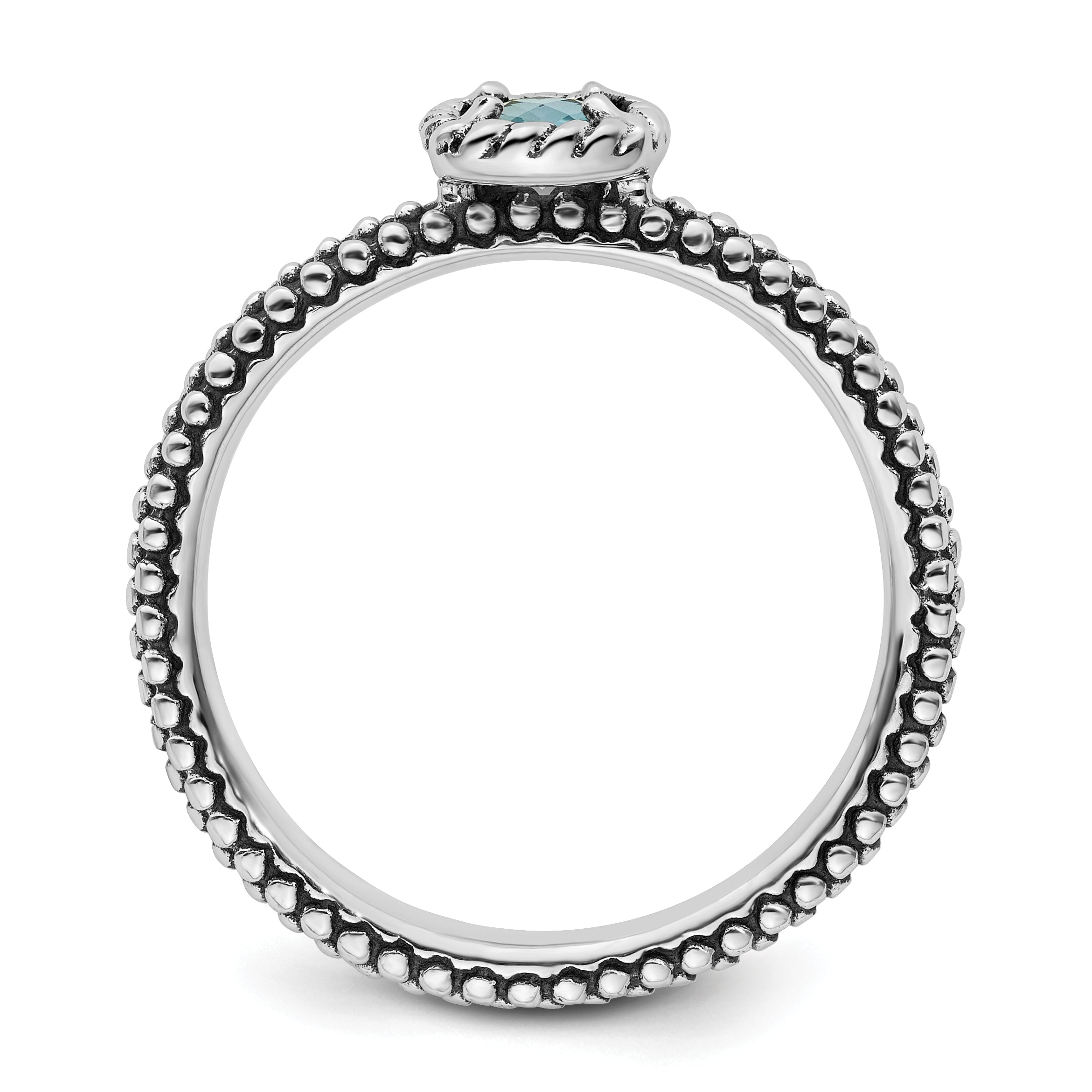 Sterling Silver Stackable Expressions Checker-cut Blue Topaz Antiqued Ring Secondary image