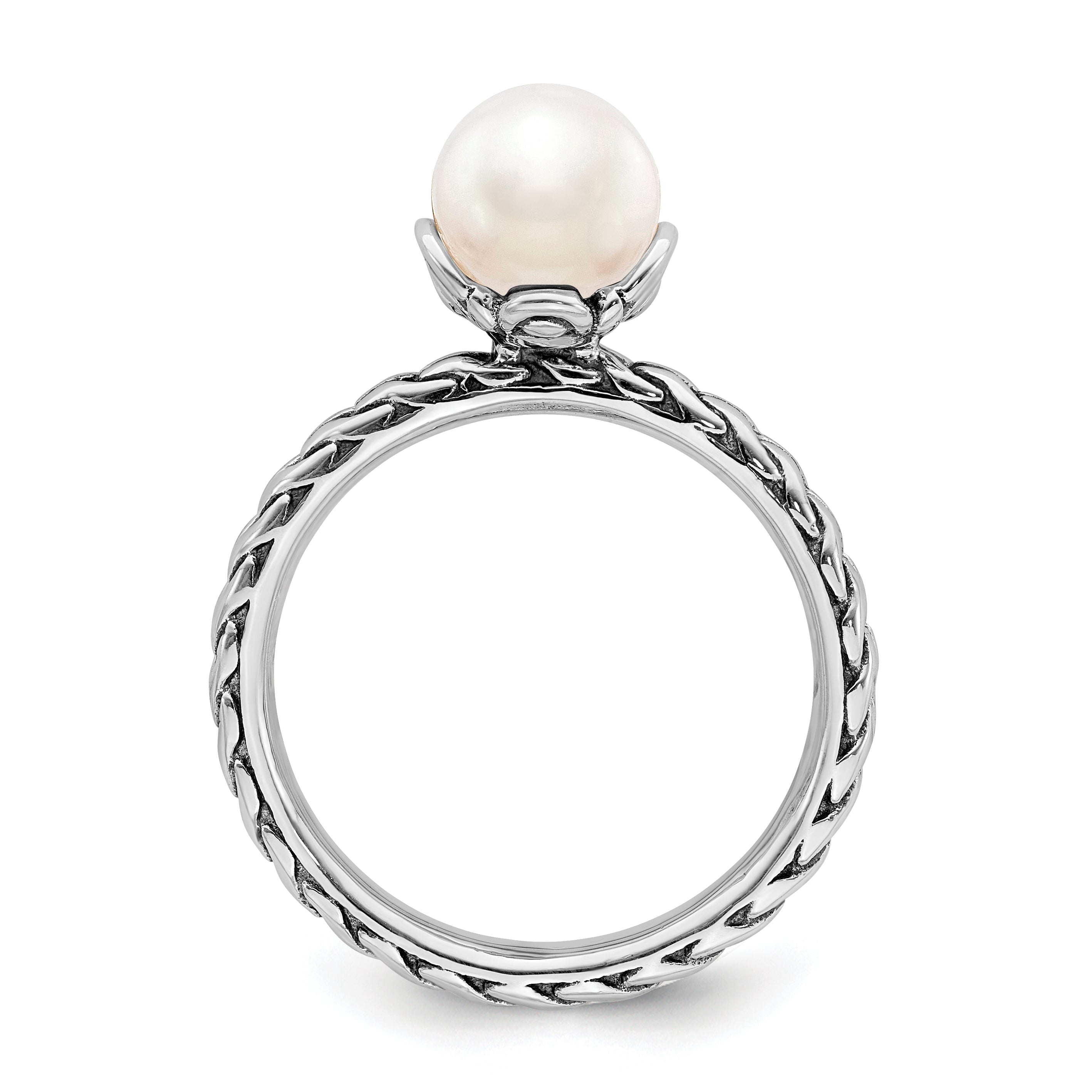 Sterling Silver Stack Exp. 7.0-7.5mm White FW Cultured Pearl Ring Secondary image