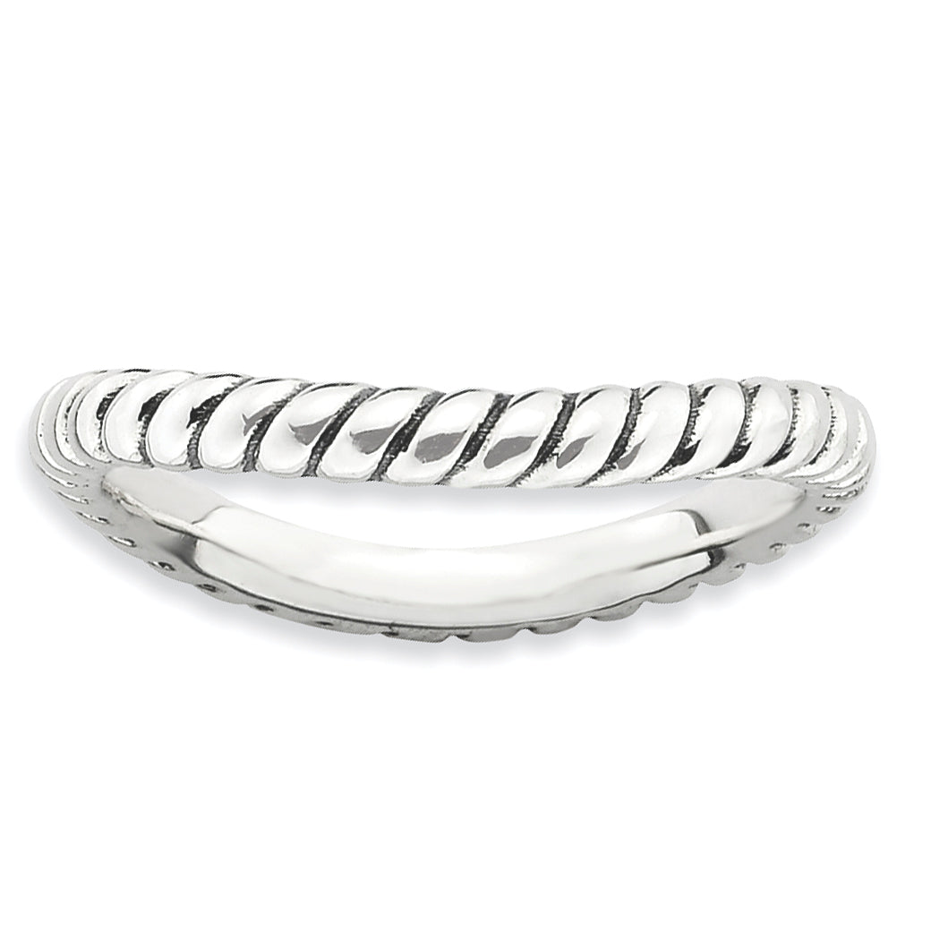 Sterling Silver Stackable Expressions Polished Antiqued Wave Ring Main image