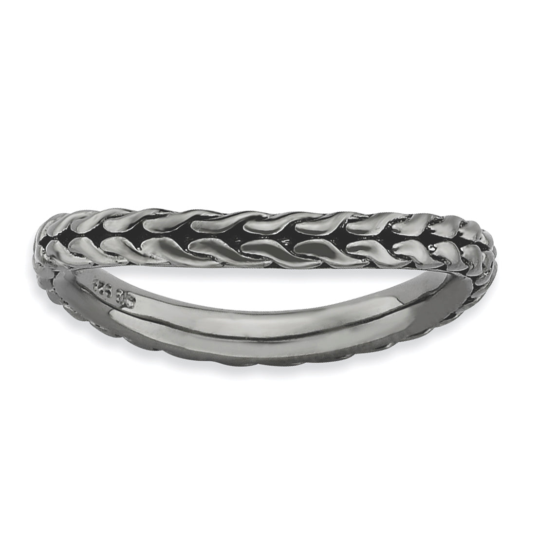 Sterling Silver Stackable Expressions Polished Black-plated Wave Ring Main image