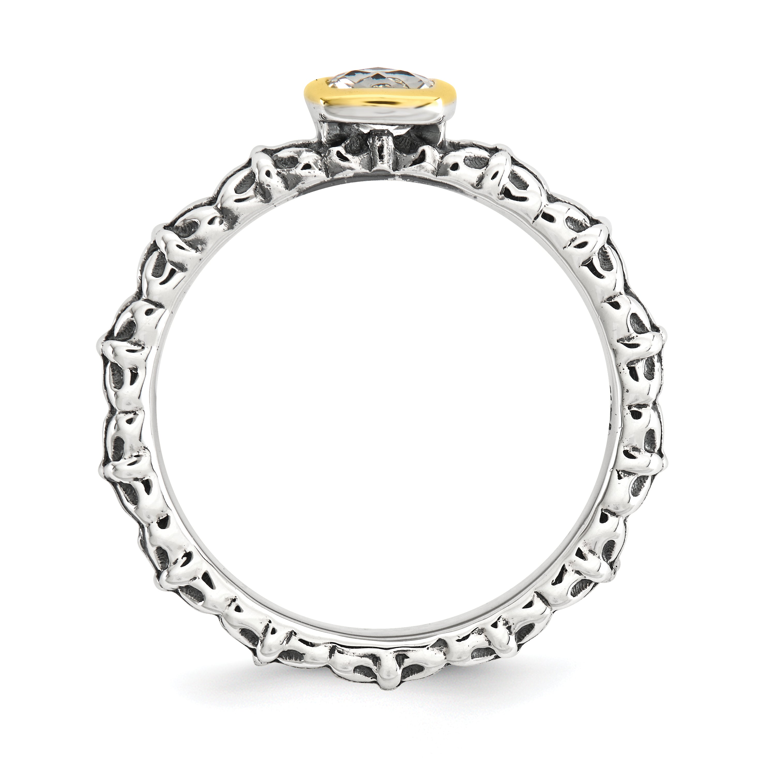Sterling Silver & 14k Stackable Expressions Checker-cut White Topaz Ring Secondary image