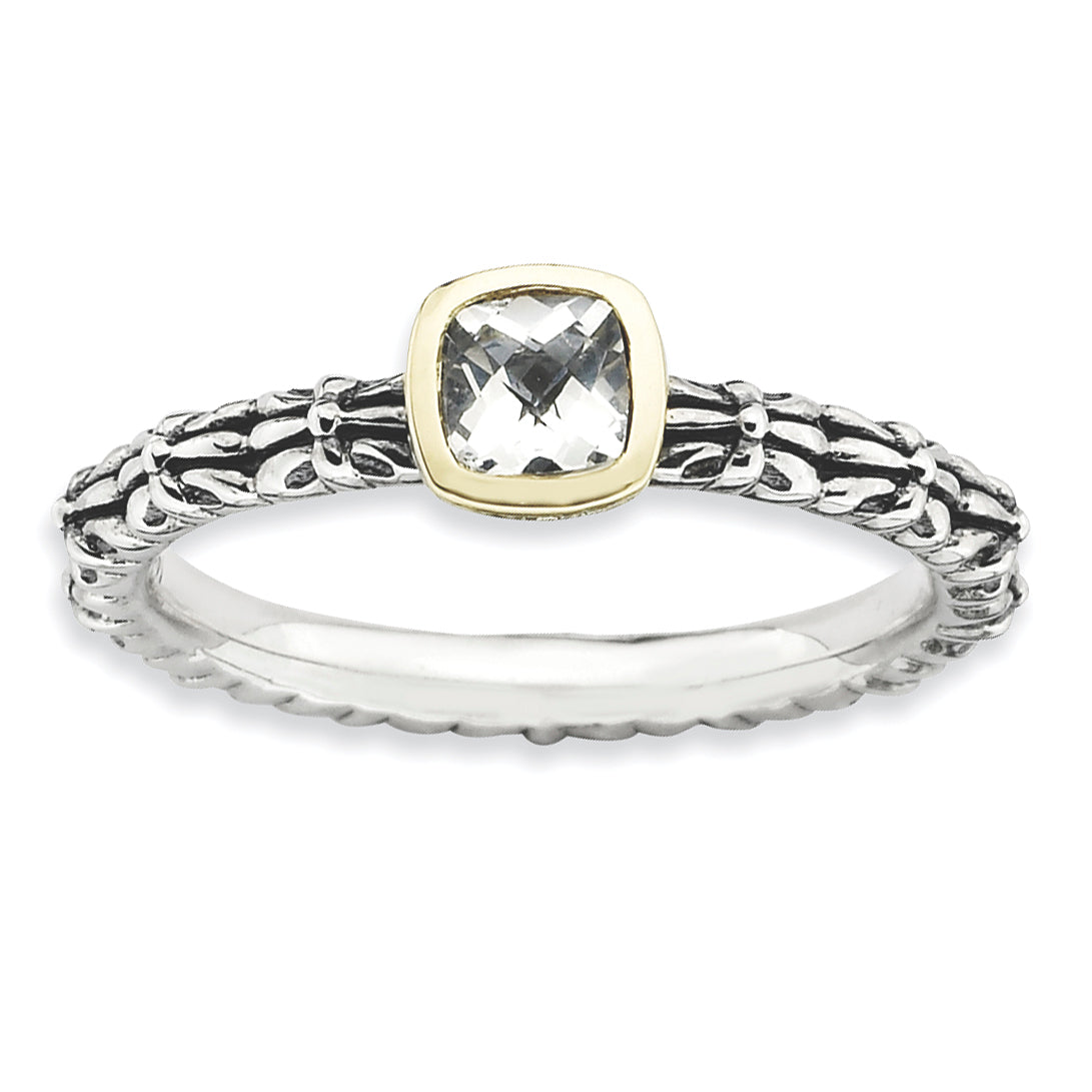 Sterling Silver & 14k Stackable Expressions Checker-cut White Topaz Ring Main image