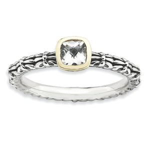 Checker-Cut White Topaz Stackable Ring in 14K Two-Tone Gold, Size 9 - Sophia Jewelers