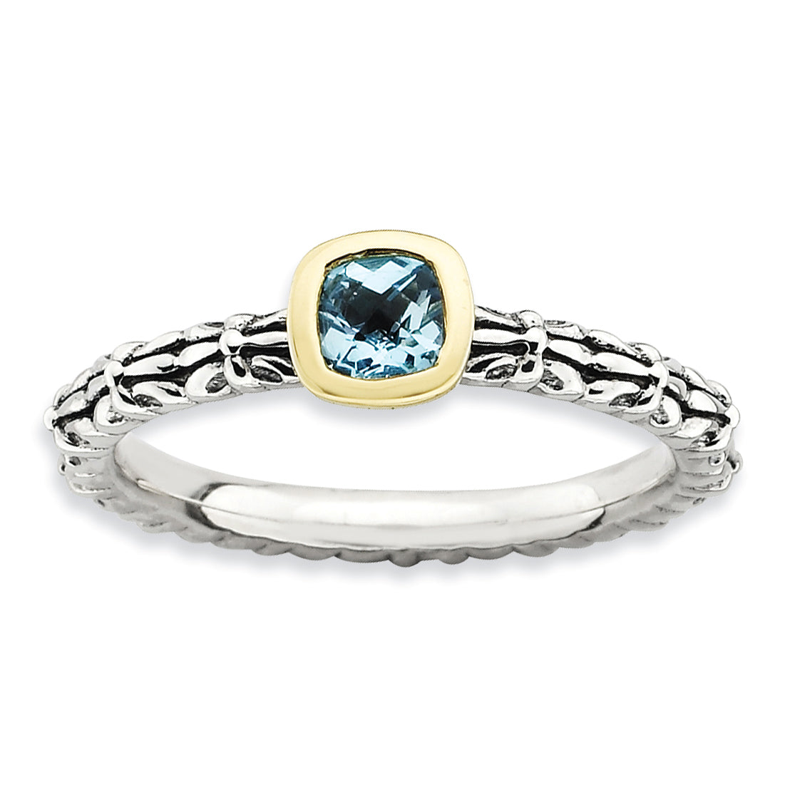 Sterling Silver & 14k Stackable Expressions Checker-cut Blue Topaz Ring Main image