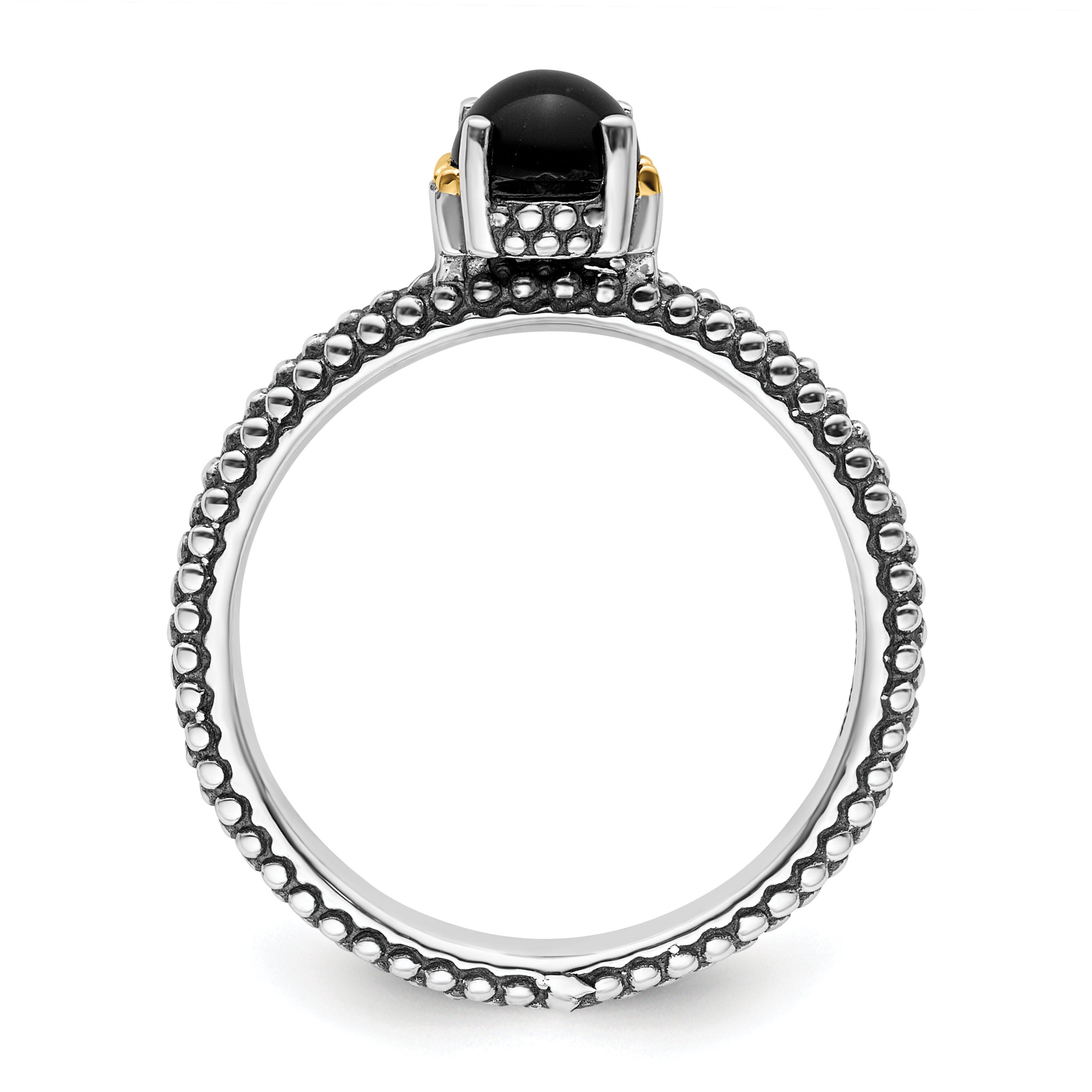 Sterling Silver & 14k Stackable Expressions Onyx Antiqued Ring Secondary image