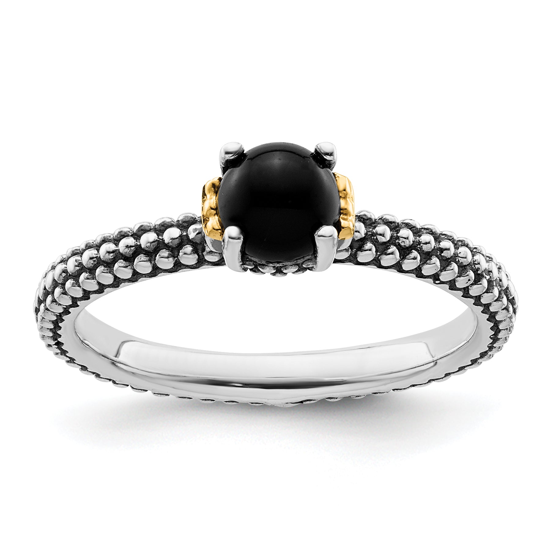 Sterling Silver & 14k Stackable Expressions Onyx Antiqued Ring Main image