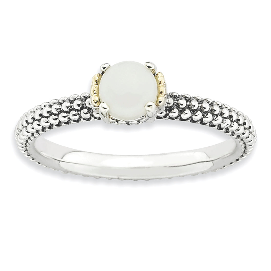 Sterling Silver & 14k Stackable Expressions White Agate Antiqued Ring Main image