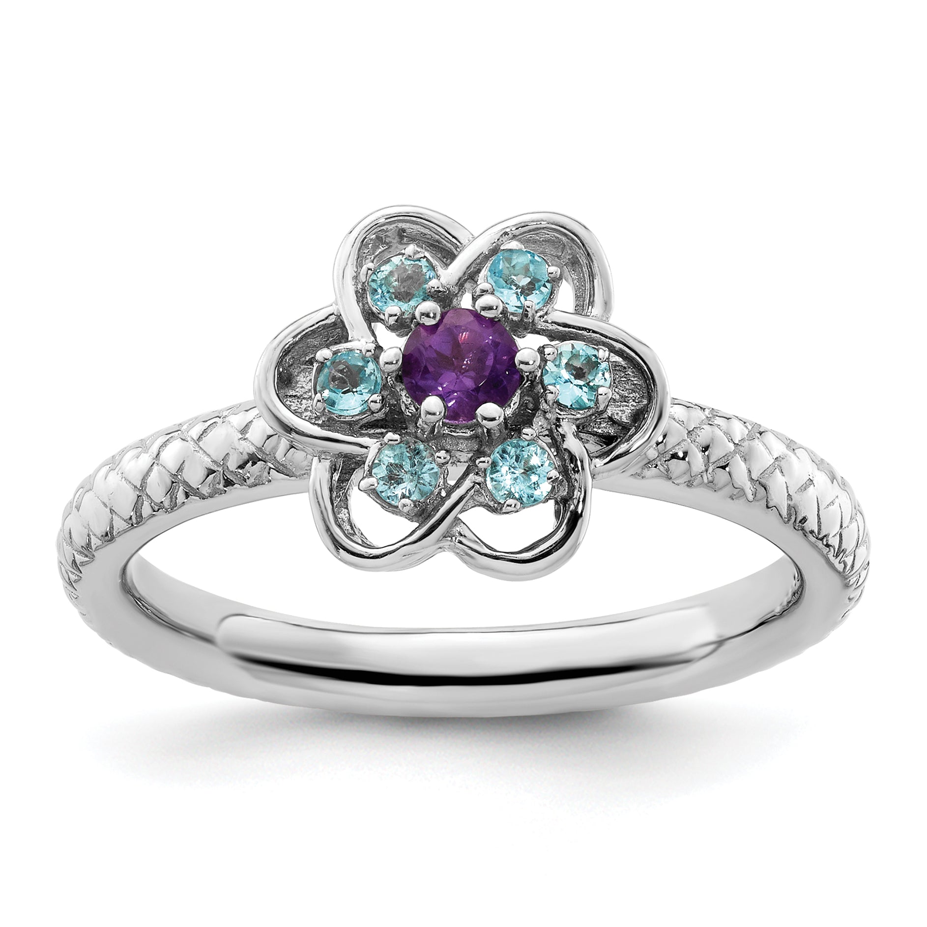 Sterling Silver Stackable Expressions Amethyst & Blue Topaz Stackable Ring Main image