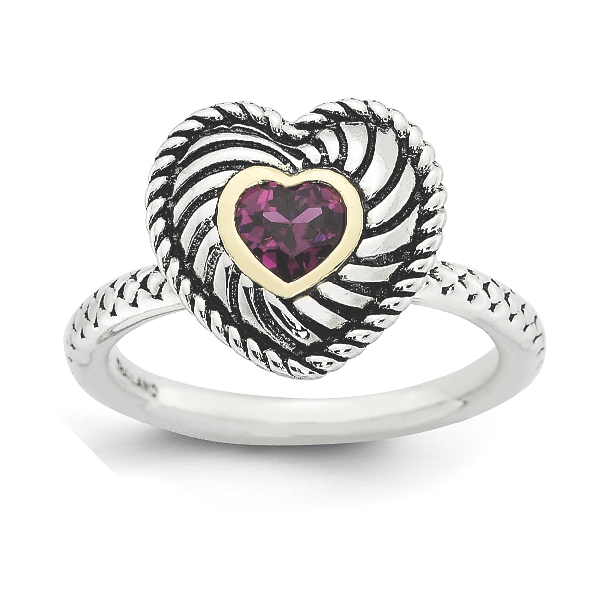 Sterling Silver & 14k Stackable Expressions Rhodium-platedod. Garnet Antiqued Ring Main image