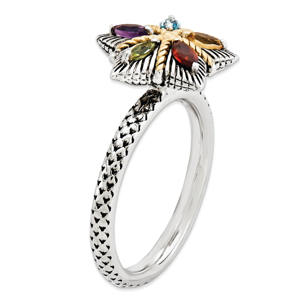 Sterling Silver & 14k Stackable Expressions Gemstone Antiqued Ring