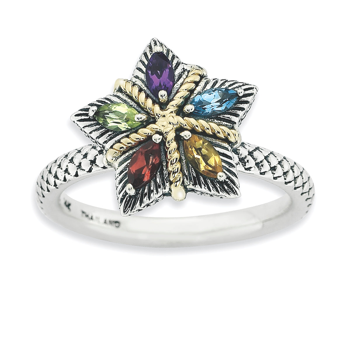 Sterling Silver & 14k Stackable Expressions Gemstone Antiqued Ring Main image