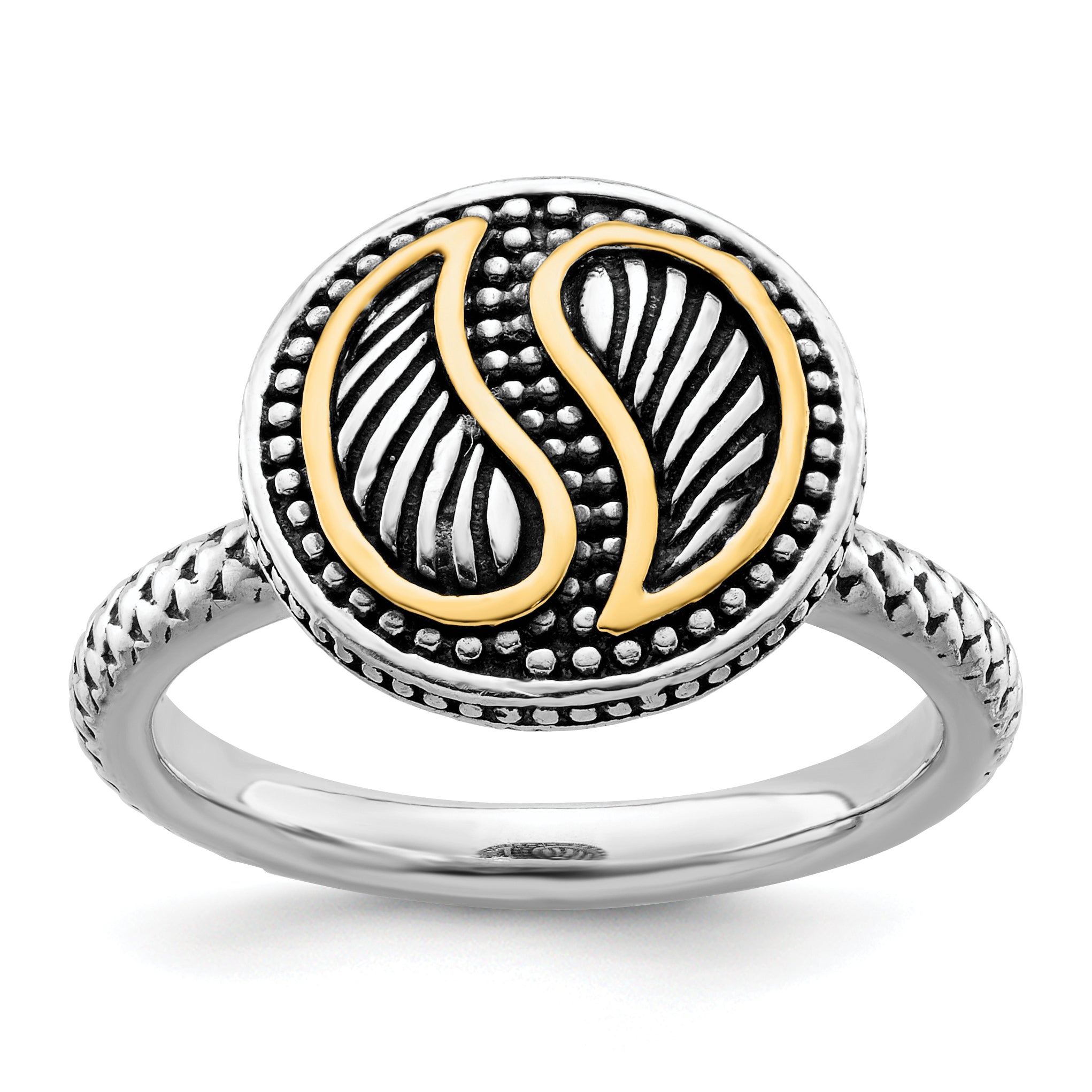 Sterling Silver & 14k Stackable Expressions Antiqued Ring Main image