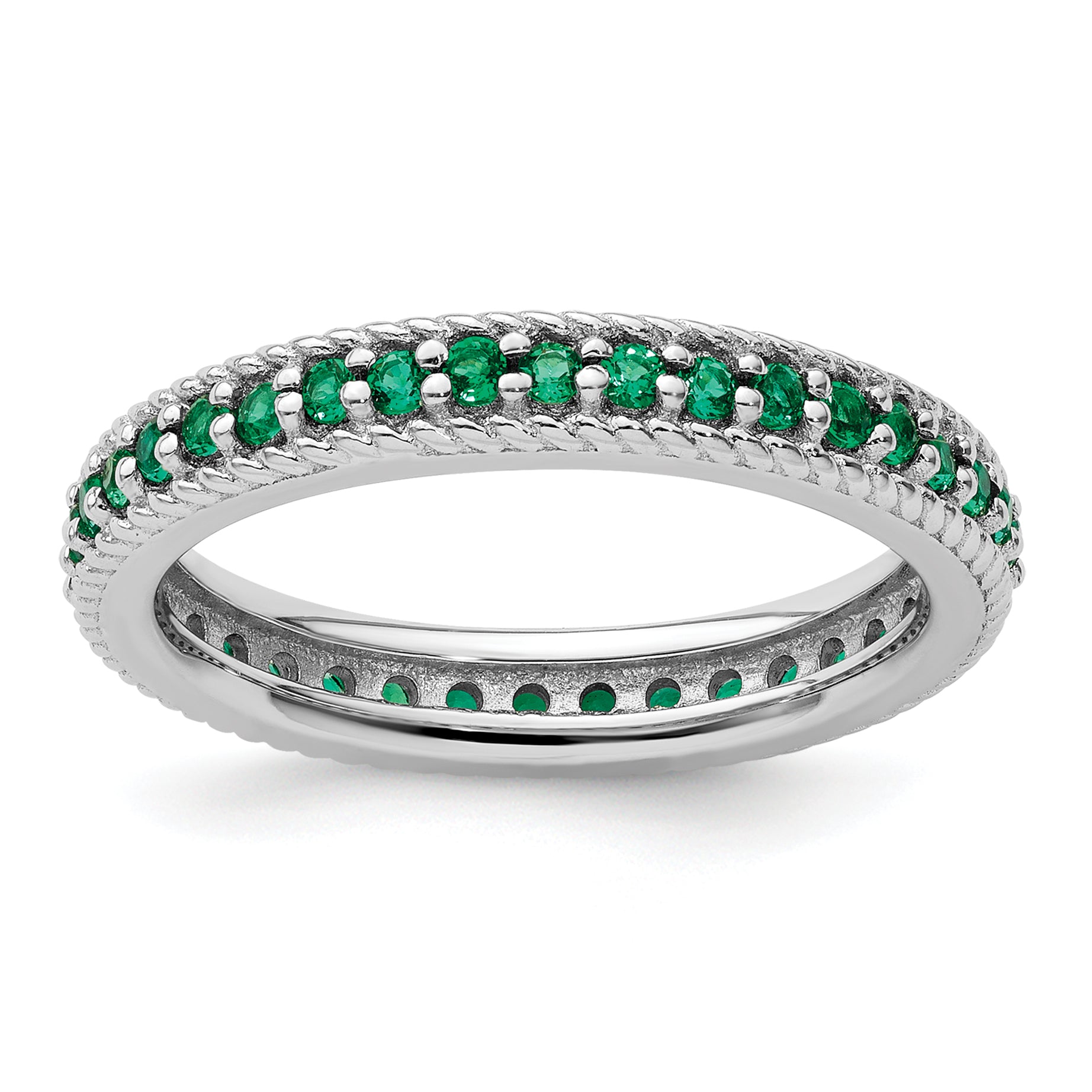 Sterling Silver Stackable Expressions Polished Cr. Emerald Eternity Ring Main image