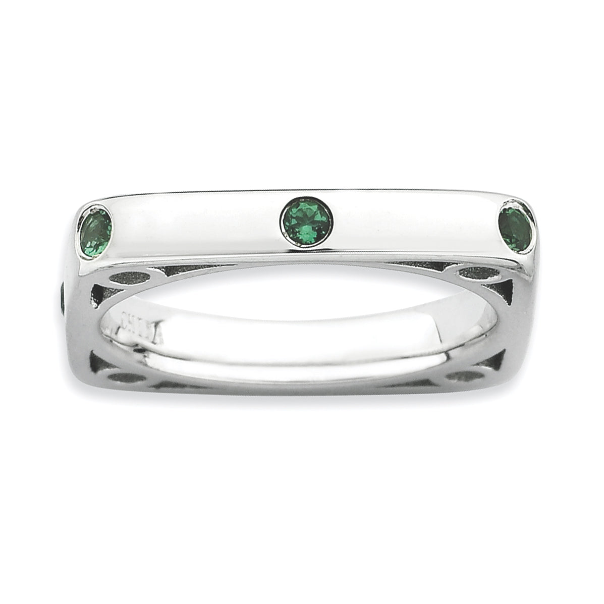 Sterling Silver Stackable Expressions Polished Created Emerald Square Ring Main image