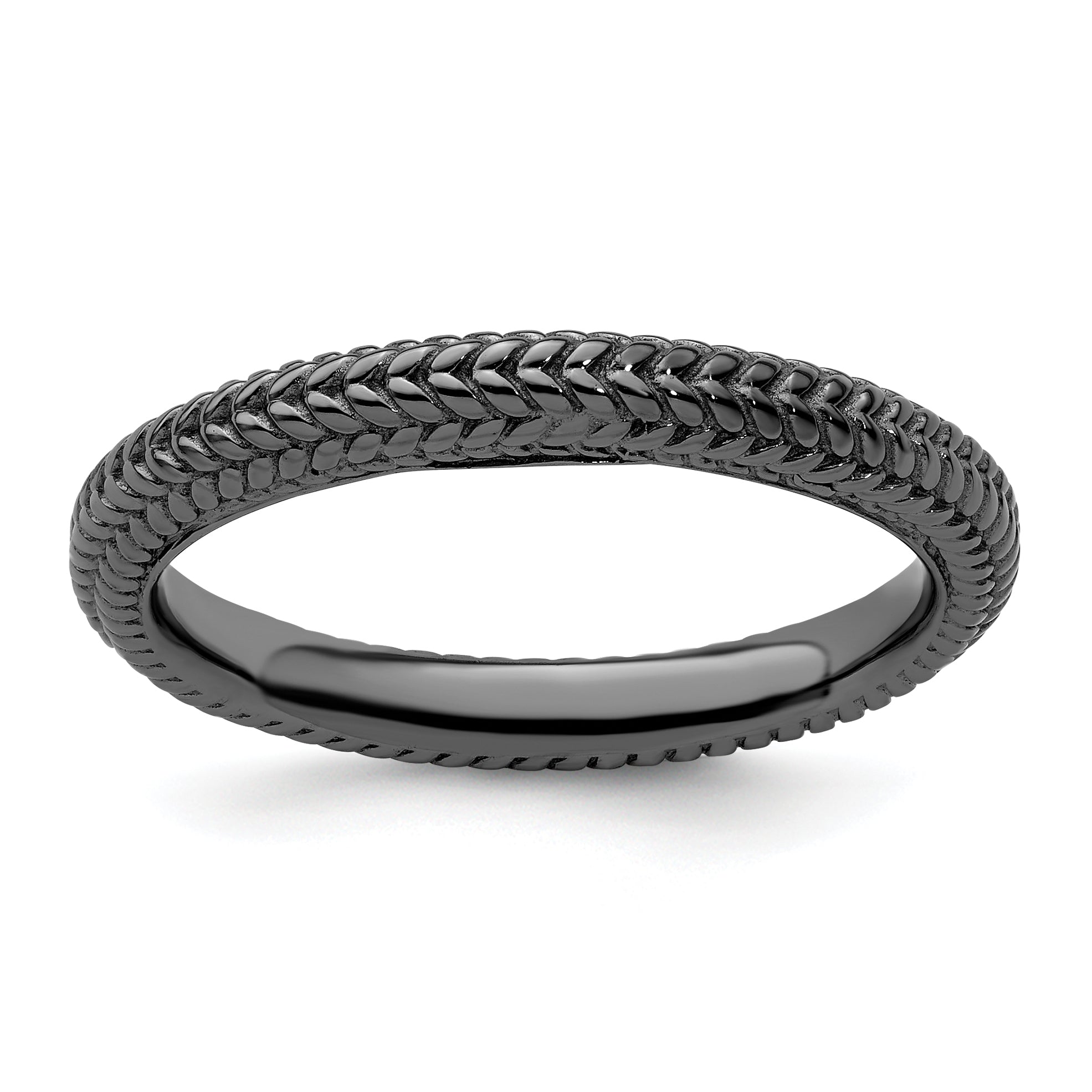 Sterling Silver Stackable Expressions Black-plated Domed Ring Main image