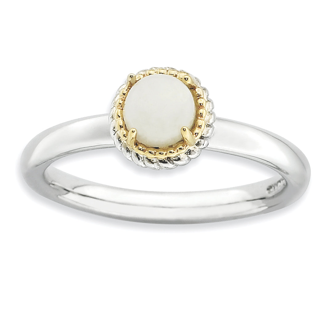 Sterling Silver & 14k Stackable Expressions White Agate Polished Ring Main image