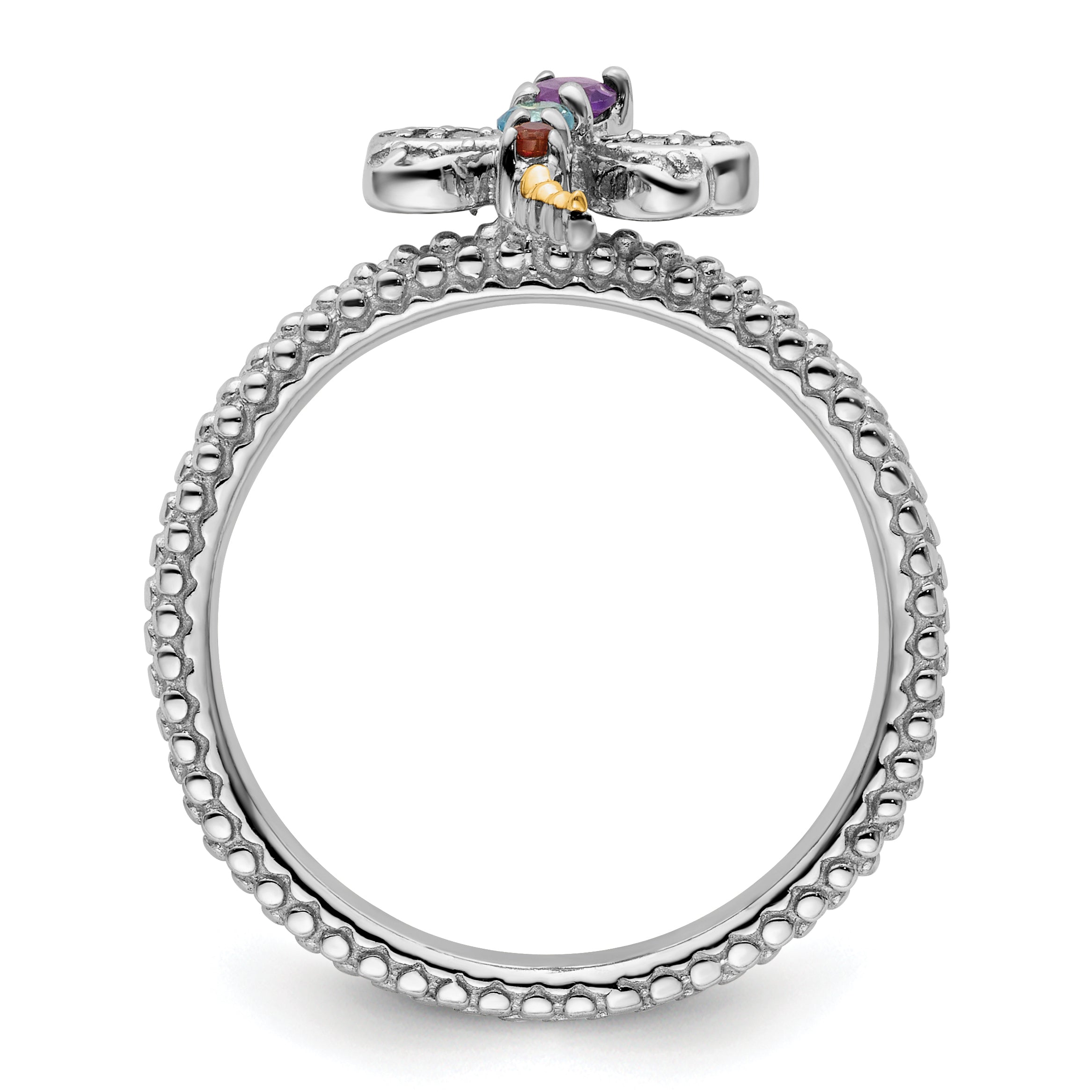 Sterling Silver&14k Stackable Expressions Gemstone & Diamond Dragonfly Ring Secondary image