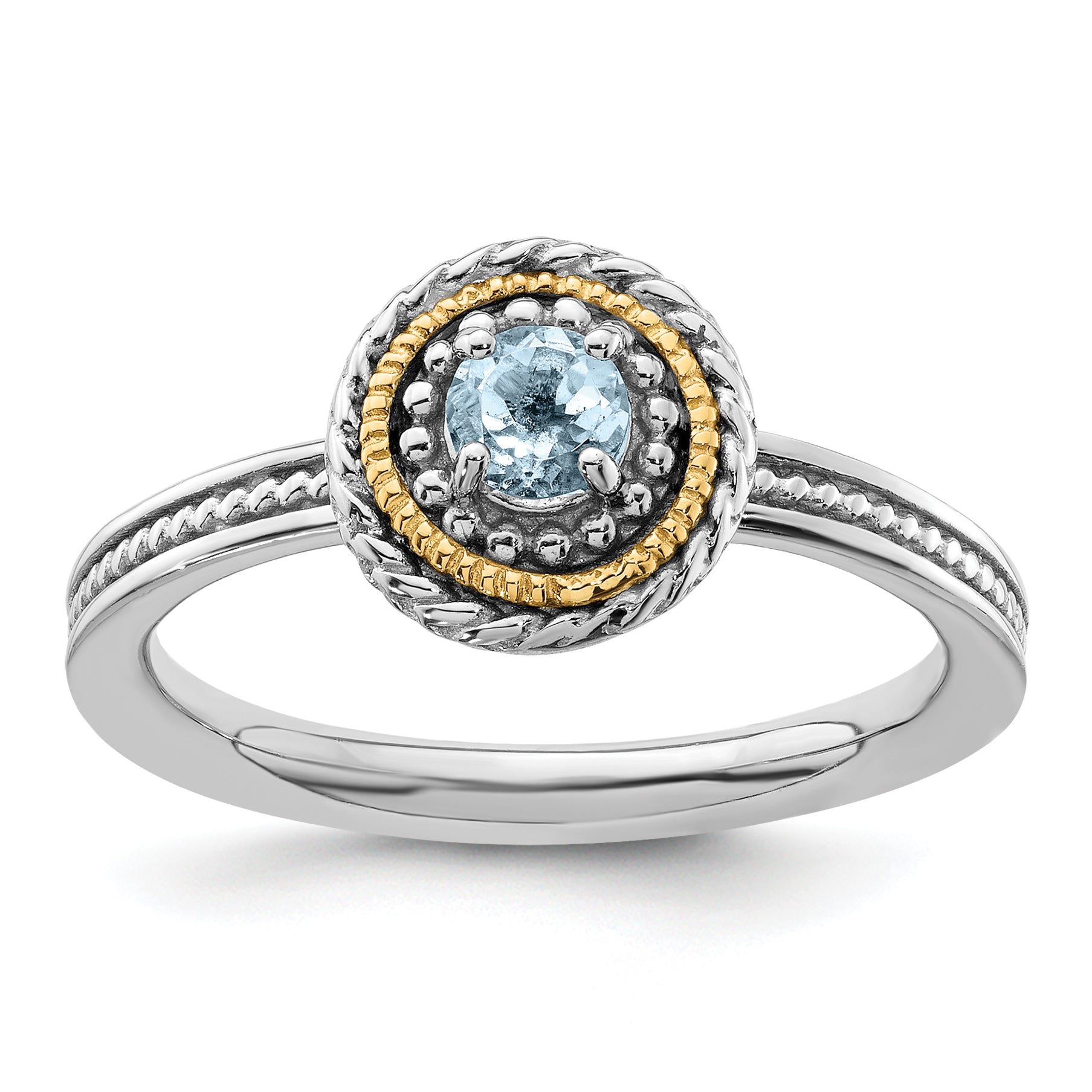 Sterling Silver & 14K Expressions Aquamarine Ring Main image