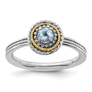 Expressions Aquamarine Stackable Ring in 14K Two-Tone Gold, Size 5–10 - Sophia Jewelers