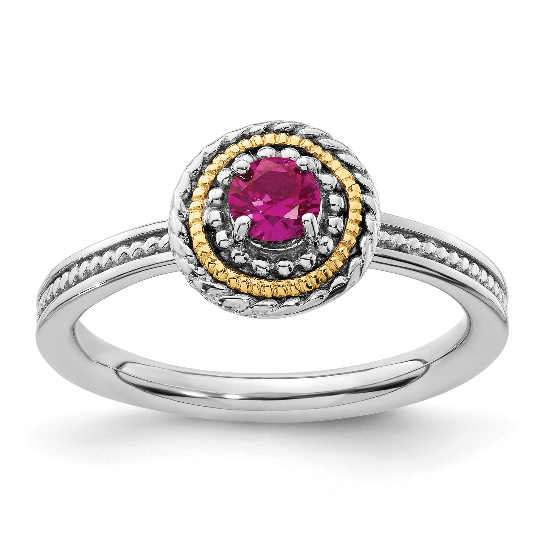 Sterling Silver & 14k Stackable Expressions Created Ruby Ring Main image