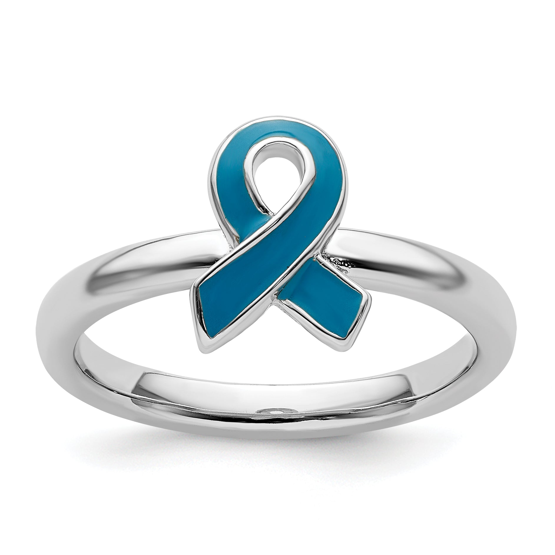 Sterling Silver Stackable Expressions Blue Enameled Awareness Ribbon Ring Main image