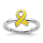 Sterling Silver Stackable Expressions Yellow Enameled Awareness Ribbon Ring