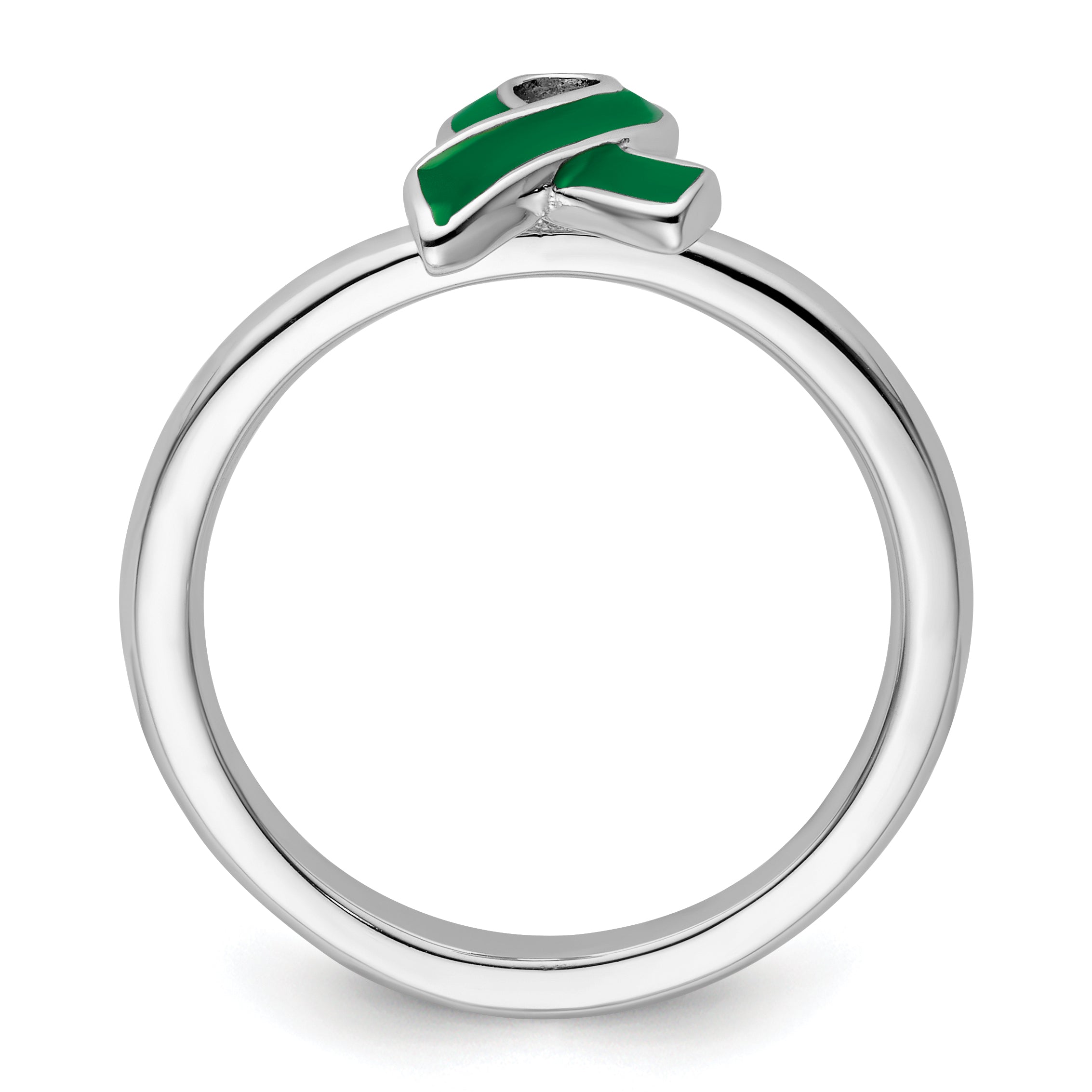 Sterling Silver Stackable Expressions Green Enameled Awareness Ribbon Ring Secondary image