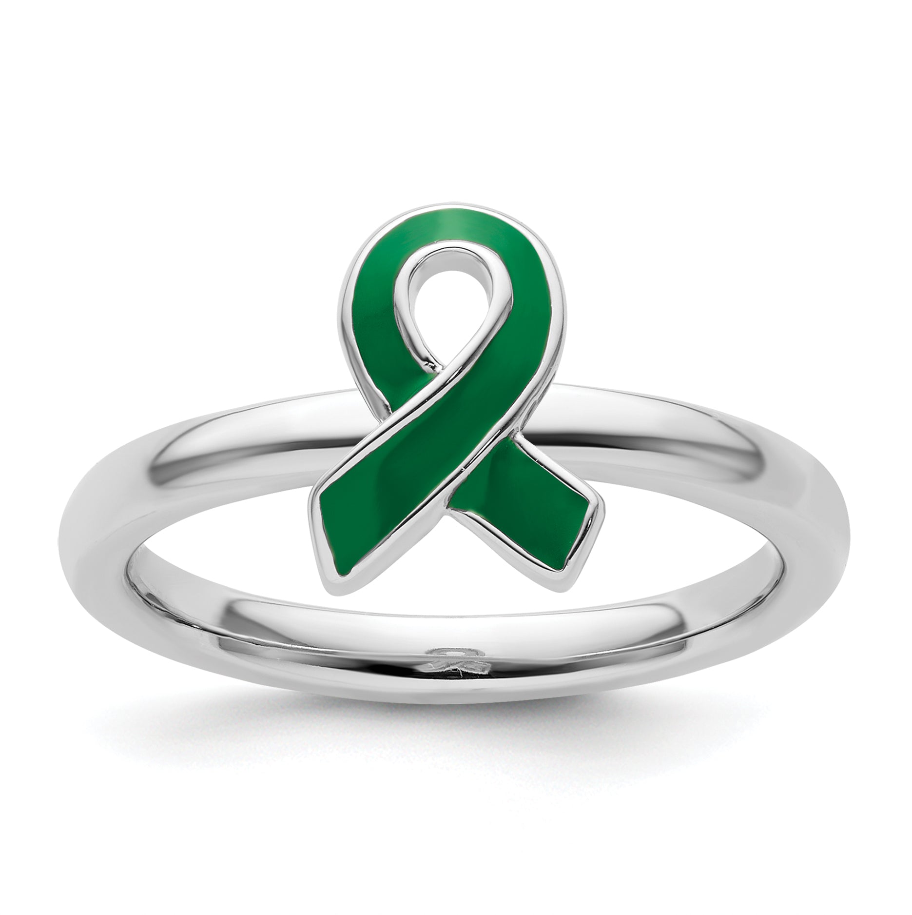 Sterling Silver Stackable Expressions Green Enameled Awareness Ribbon Ring Main image
