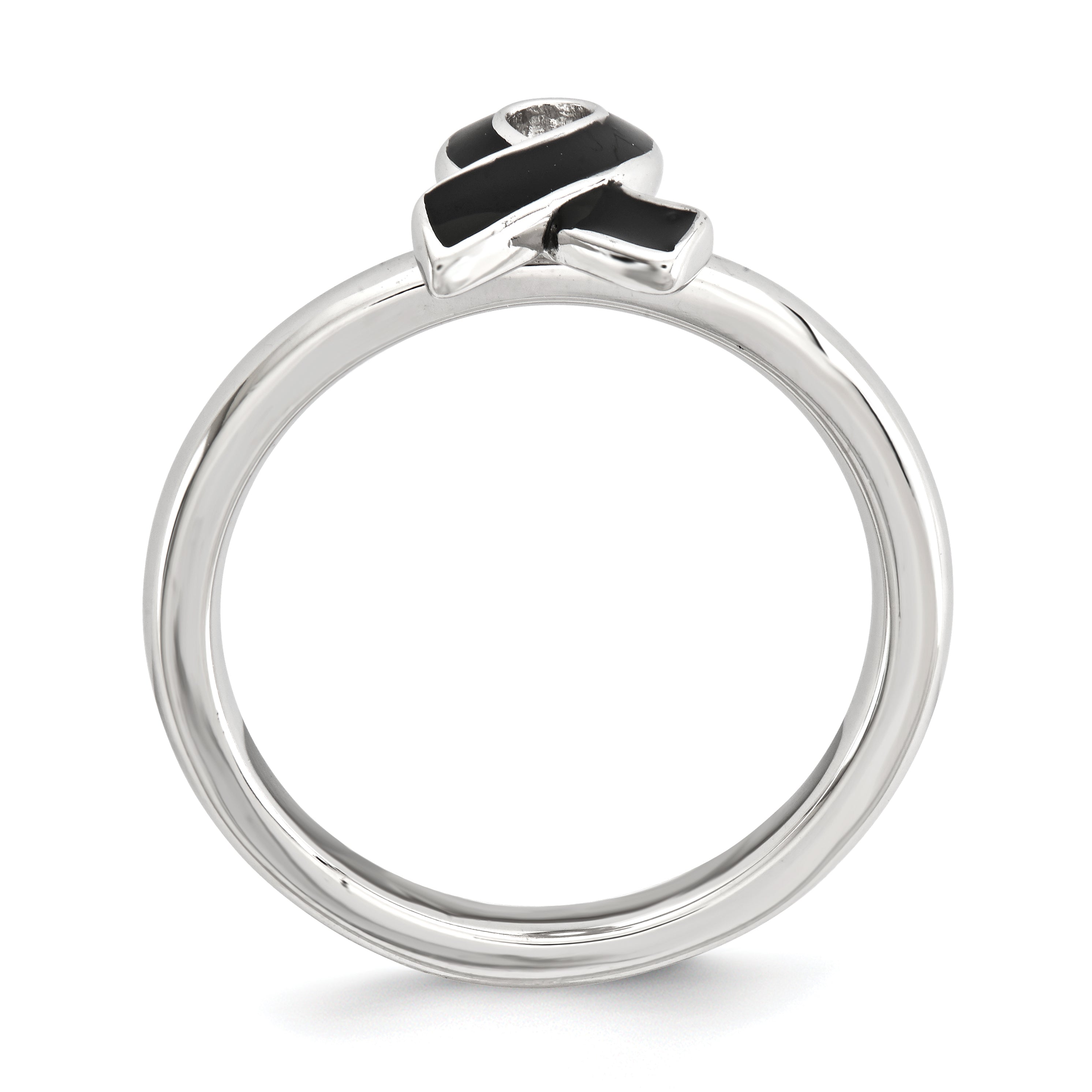 Sterling Silver Stackable Expressions Black Enameled Awarene Ribbon Ring Secondary image