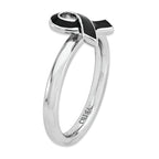 Sterling Silver Stackable Expressions Black Enameled Awarene Ribbon Ring
