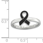 Sterling Silver Stackable Expressions Black Enameled Awarene Ribbon Ring