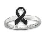 Sterling Silver Stackable Expressions Black Enameled Awarene Ribbon Ring