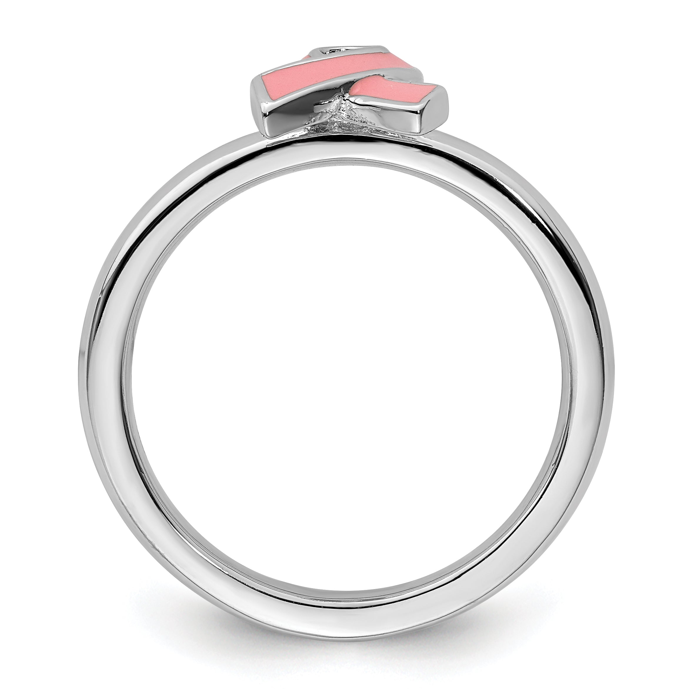 Sterling Silver Stackable Expressions Pink Enameled Awareness Ribbon Ring Secondary image