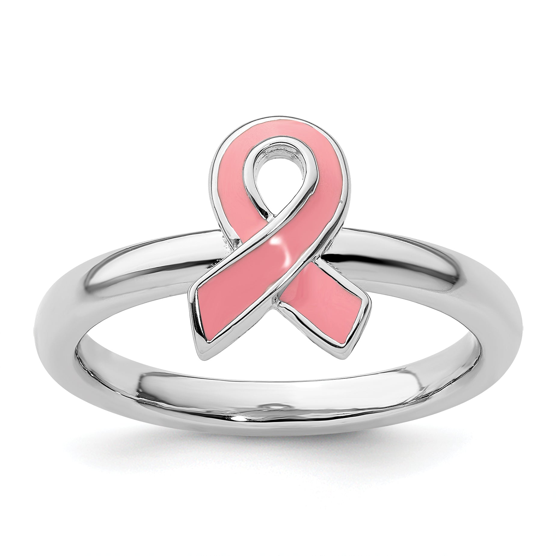 Sterling Silver Stackable Expressions Pink Enameled Awareness Ribbon Ring Main image