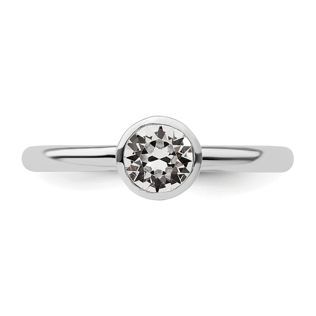 Sterling Silver Stackable Expressions High 5mm April Crystal Ring