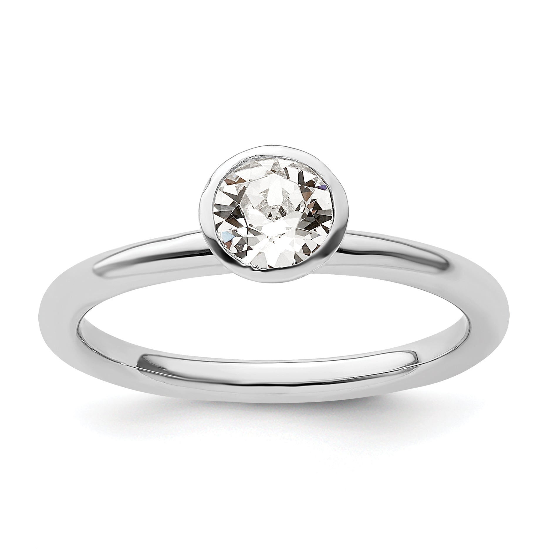 Sterling Silver Stackable Expressions High 5mm April Crystal Ring Main image
