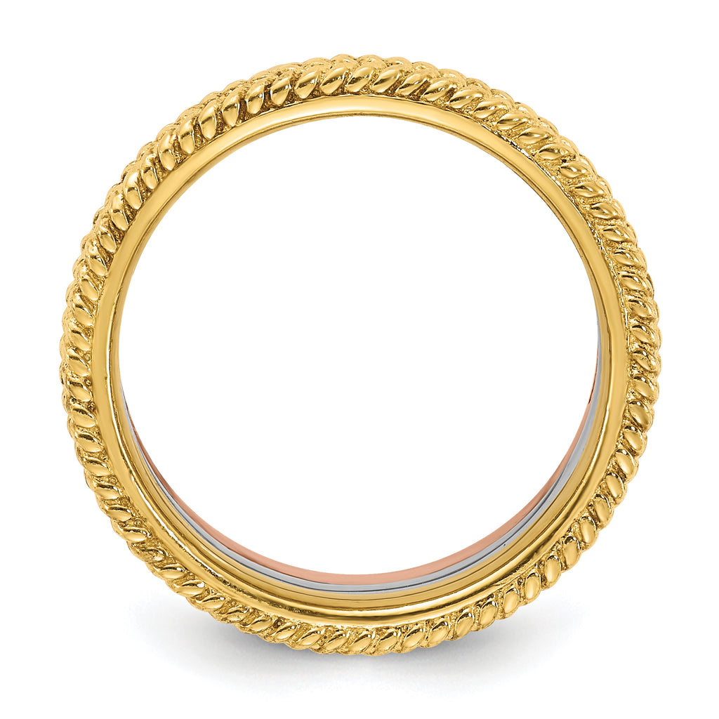 Sterling Silver Stackable Expressions Gold-tone & Rose-tone Textured Pattern 3 Ring Set