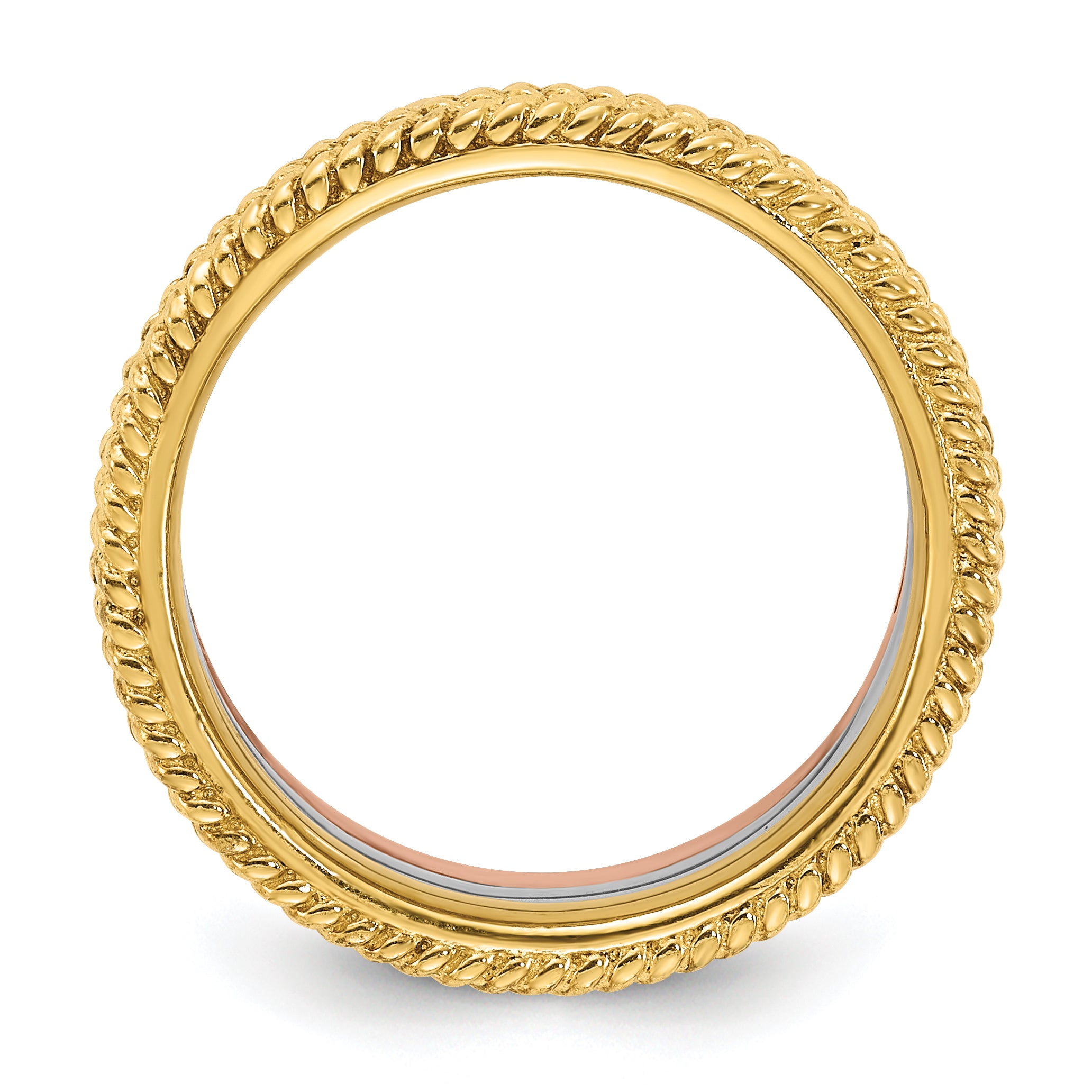 Sterling Silver Stackable Expressions Gold-tone & Rose-tone Textured Pattern 3 Ring Set