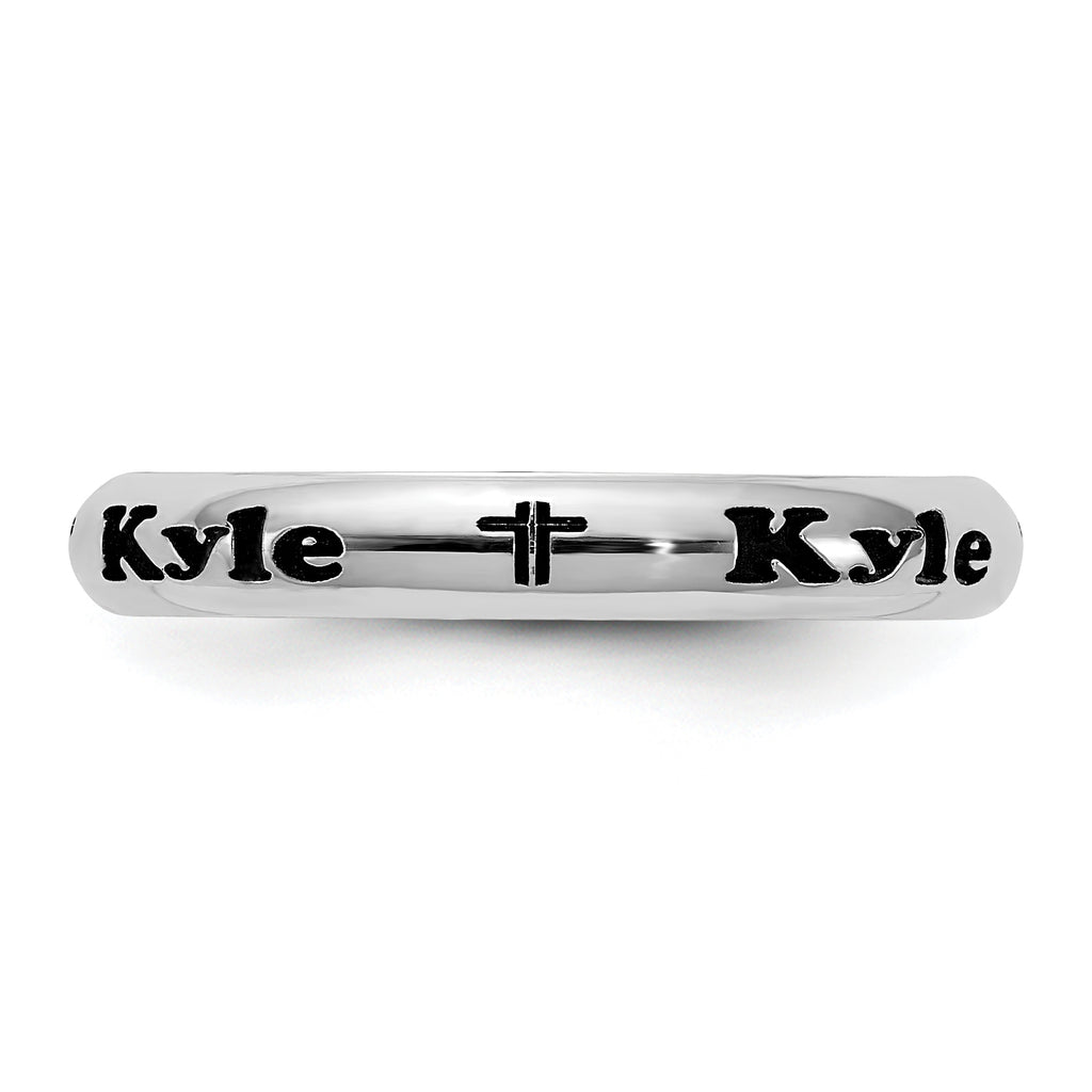 Sterling Silver Rhodium-Plated Stackable Expressions Personalized with Cross Ring