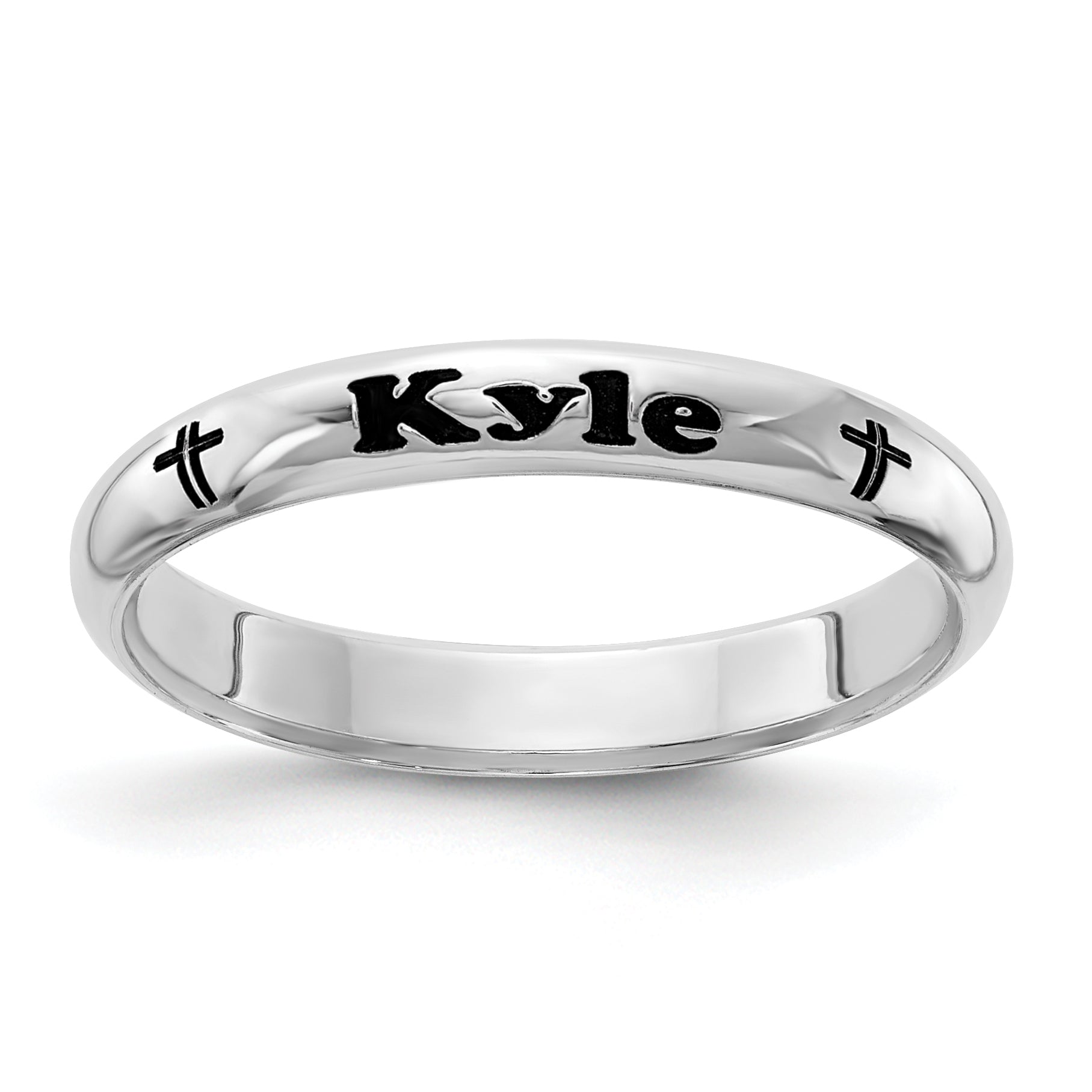 Sterling Silver Rhodium-Plated Stackable Expressions Personalized with Cross Ring Main image