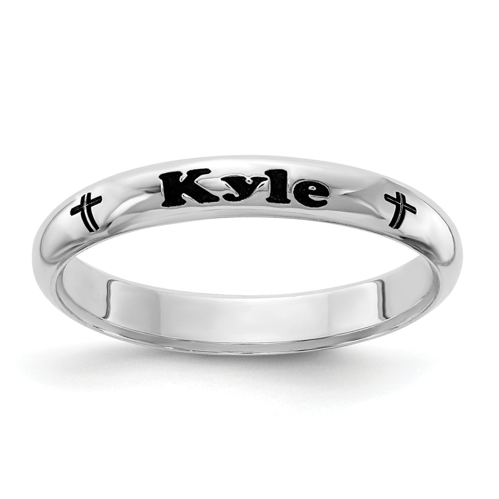 Sterling Silver Rhodium-Plated Stackable Expressions Personalized with Cross Ring