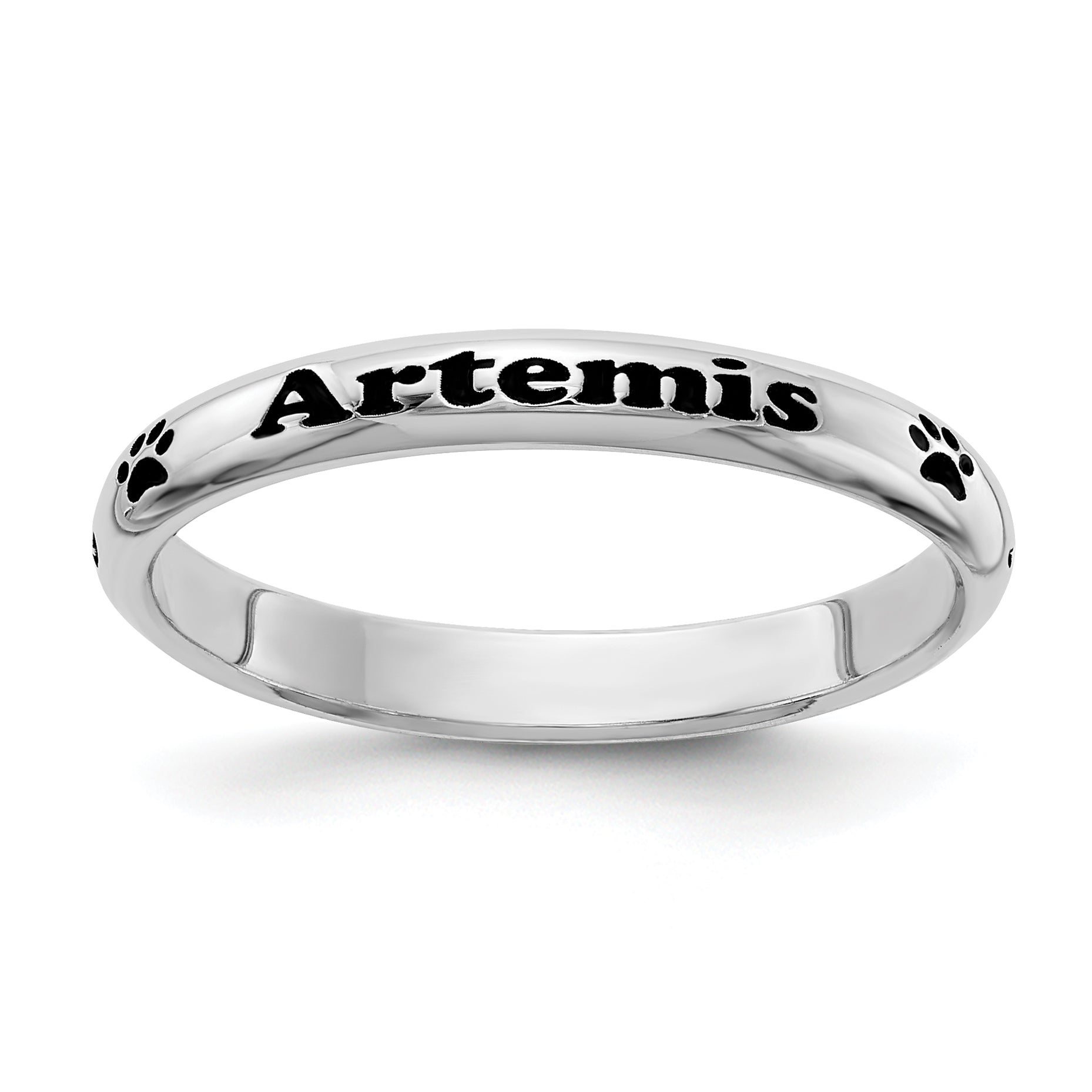 SS Rh-plt Stackable Expressions Personalized w/ Paw Print Ring Main image