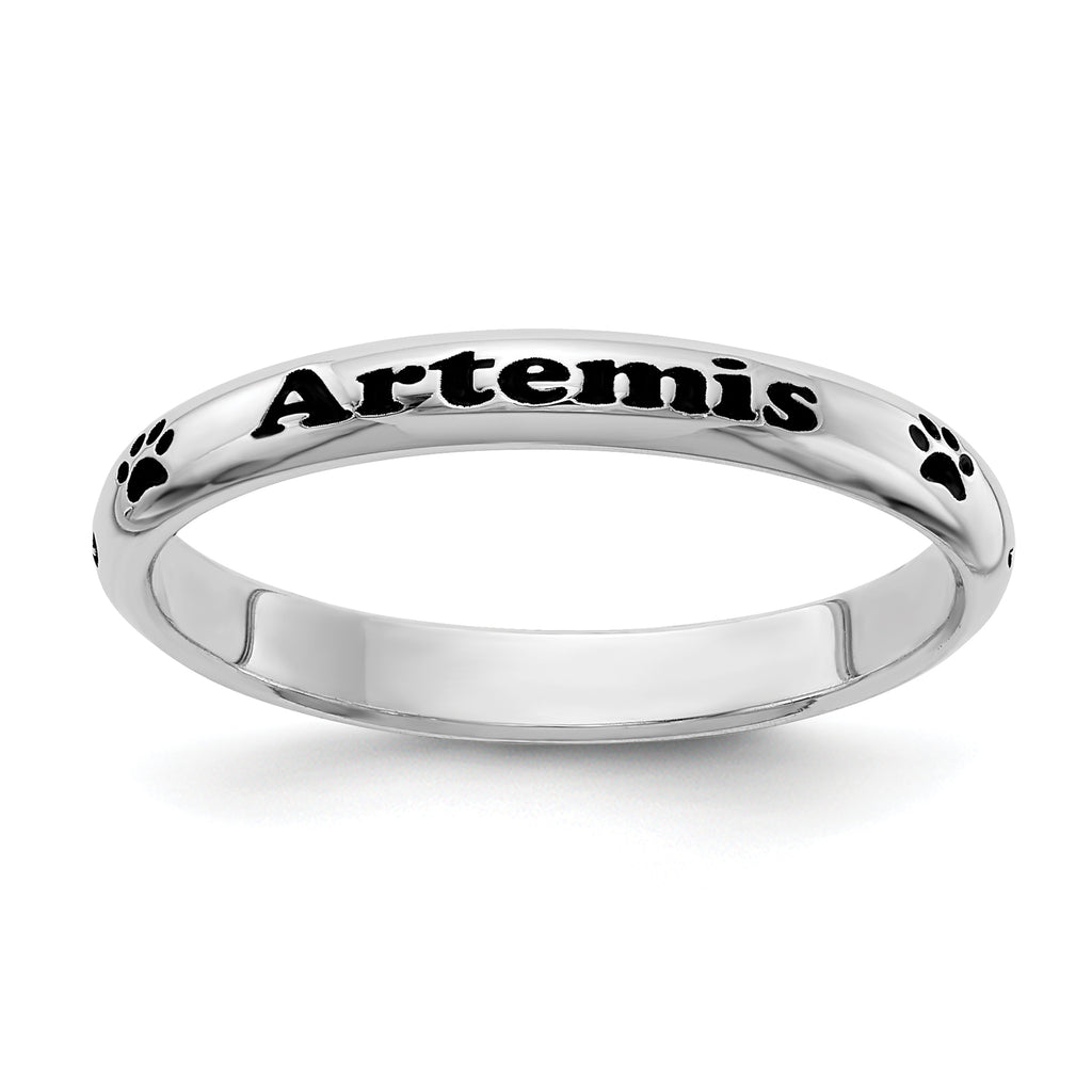 SS Rh-plt Stackable Expressions Personalized w/ Paw Print Ring