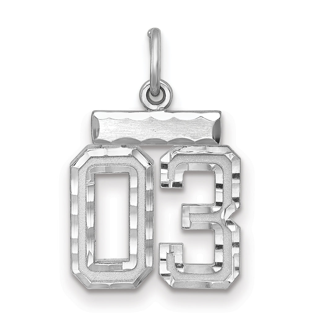 Number 03 Charm in Sterling Silver, 22mm Diamond-Cut - Sophia Jewelers