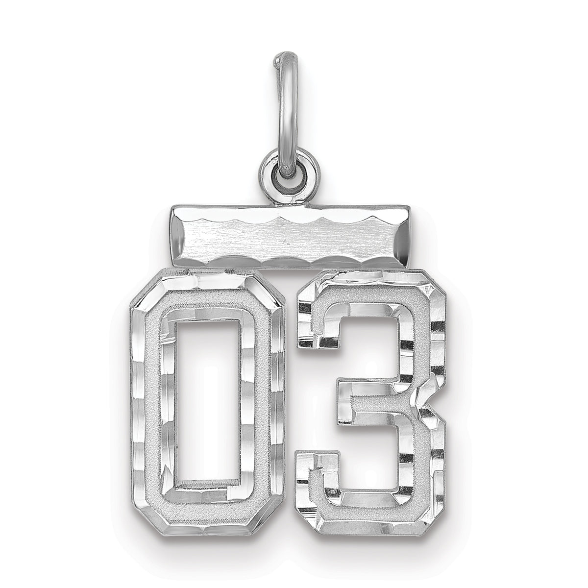 Number 03 Charm in Sterling Silver, 22mm Diamond-Cut - Sophia Jewelers