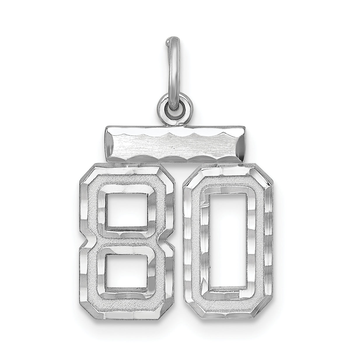 Number 80 Charm in Sterling Silver, 20mm Diamond-Cut - Sophia Jewelers