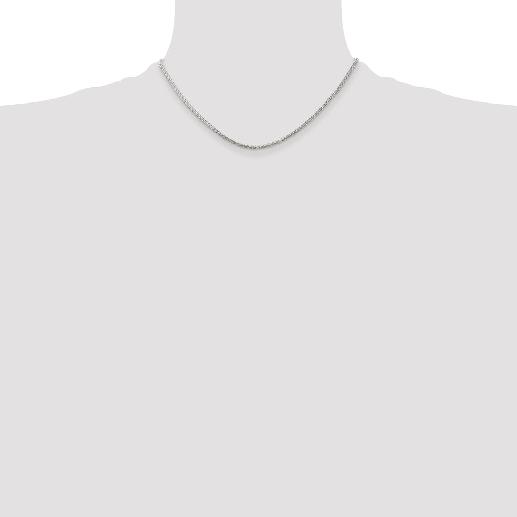 Sterling Silver Rhodium-Plated Wheat Chain Necklace 1.75mm