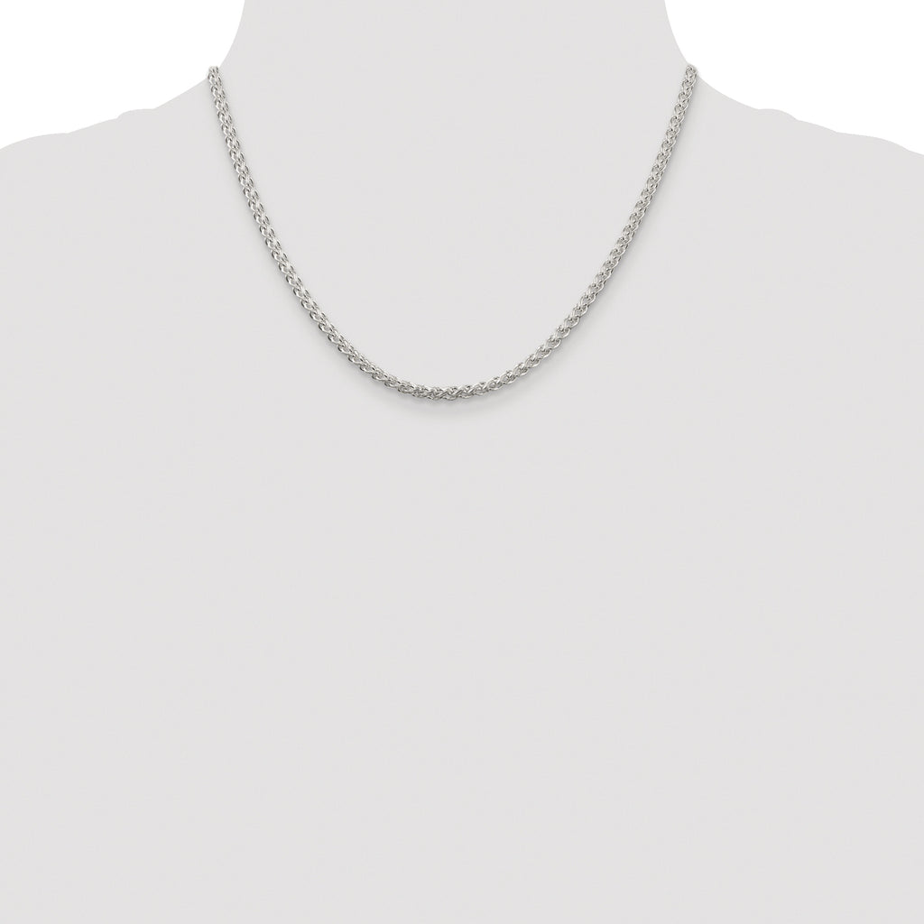 Sterling Silver Rhodium-plated 3mm Round Spiga Chain